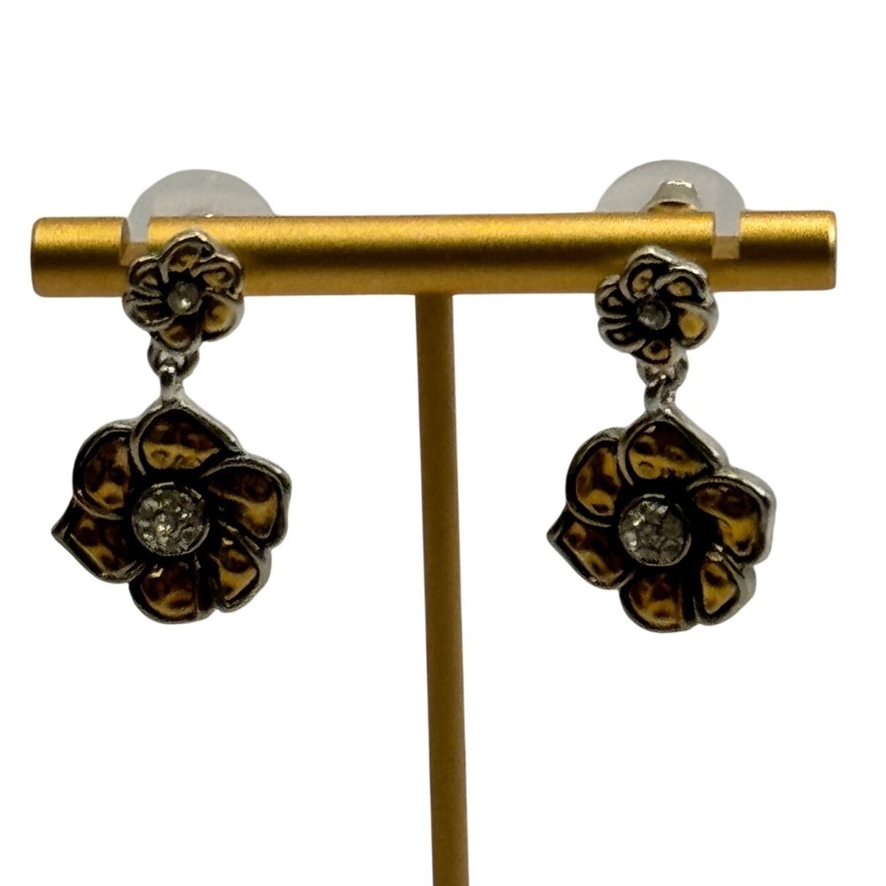 Two Tone Gold Silver Flower Drop Earrings Rhinestone‎ Floral Dangle Boho Y2K 90s